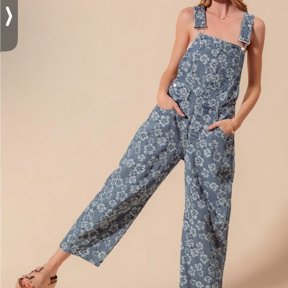 So Me Floral Denim Jumpsuit View 4